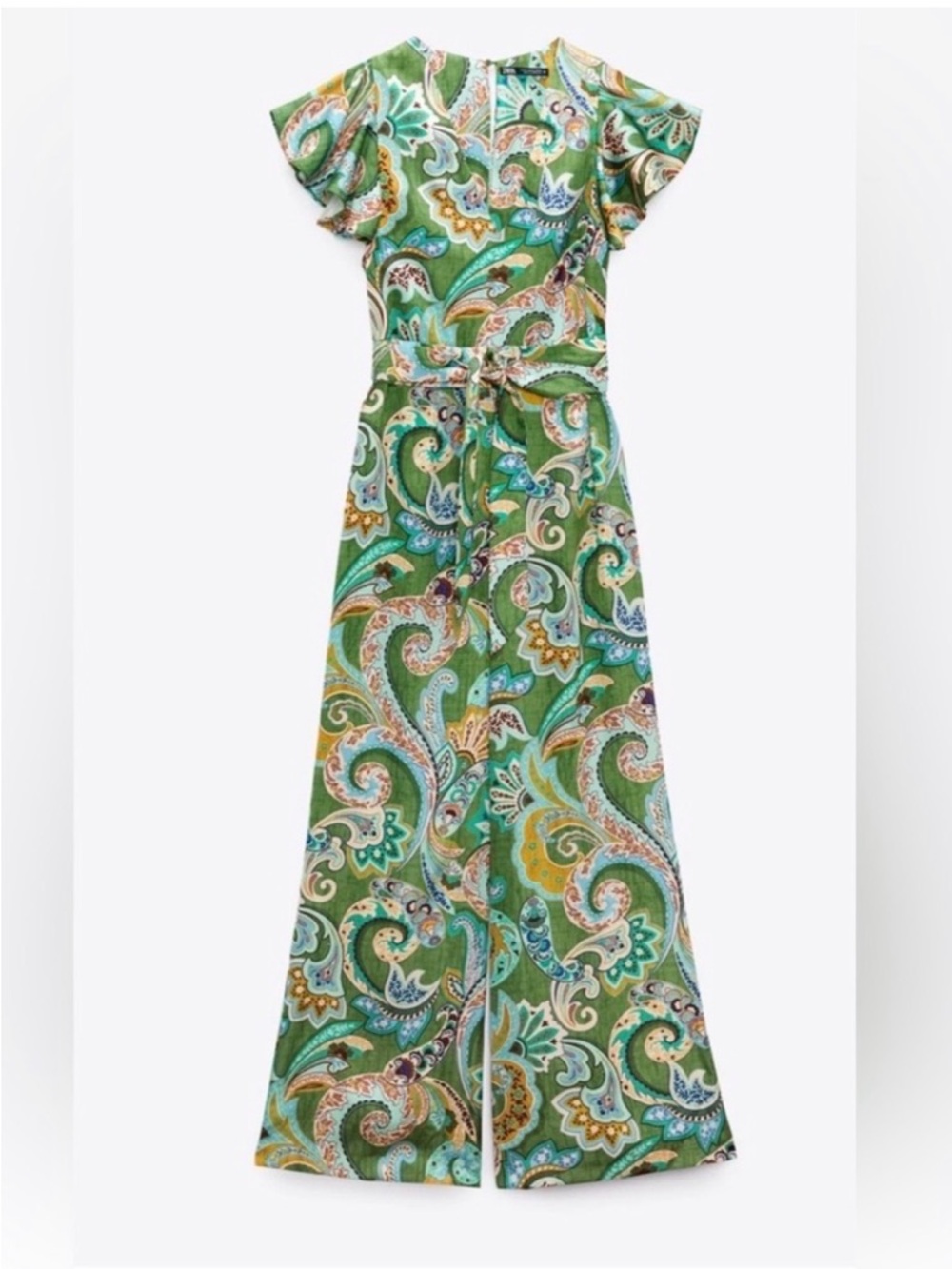 Zara Green Paisley Jumpsuit with Tie Waist